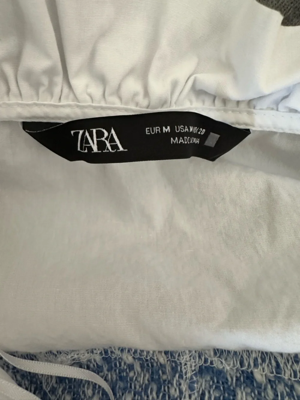 Zara White Blouse with Blue Tweed Cropped Bodice